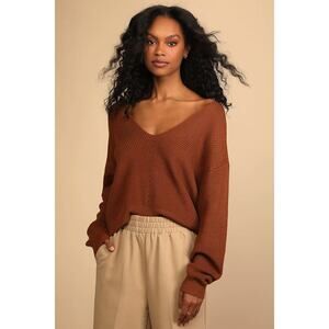 Lulus Feel It Still Brown Knit Sweater - Size L